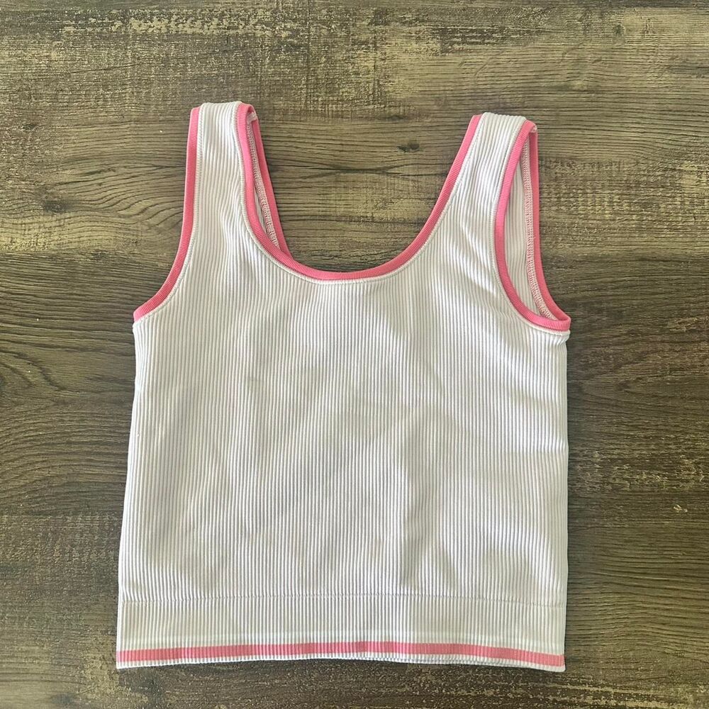 Athleta Pink White Striped Edge Tank Top Small Lightweight